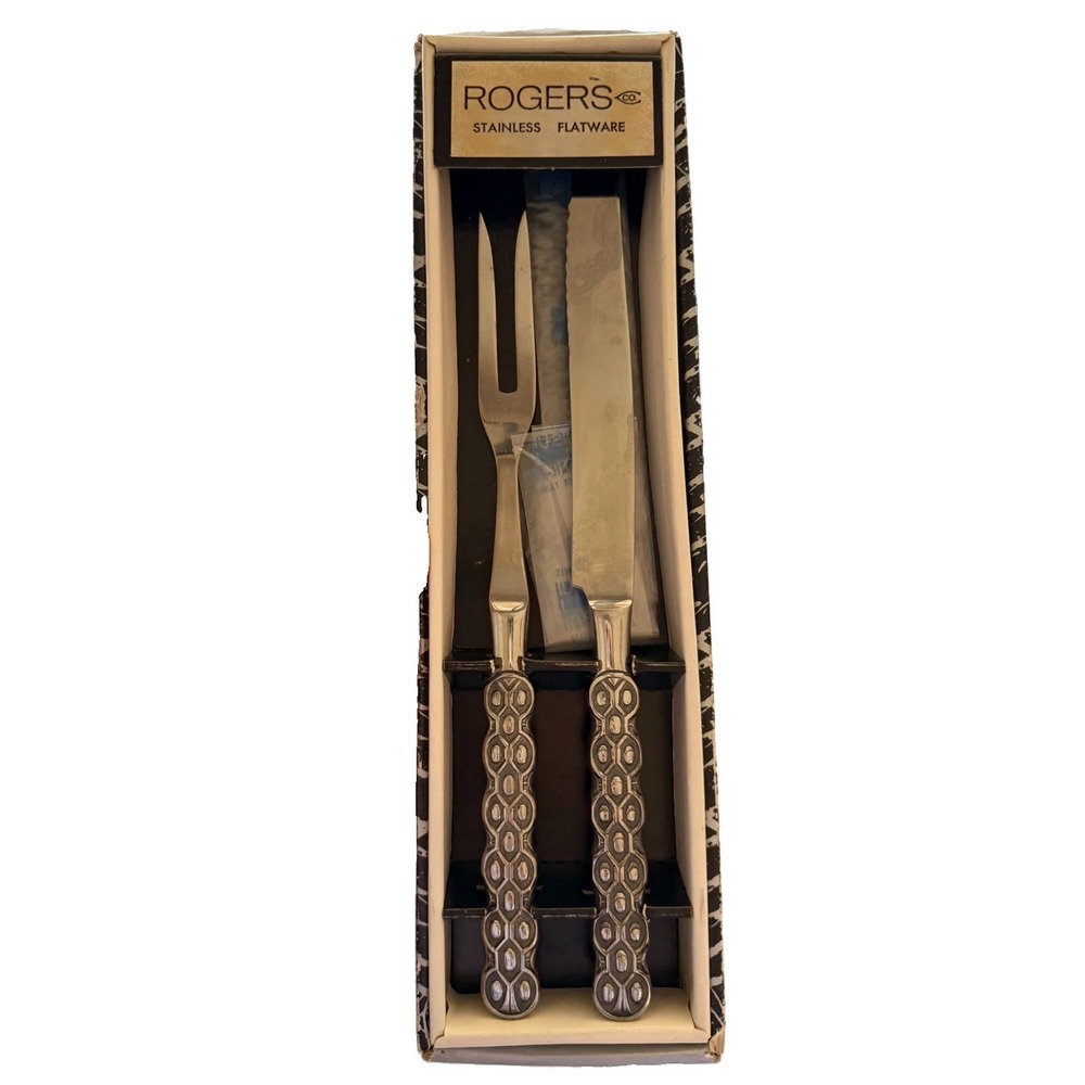 Vintage Stanley Roberts Lancelot 2 Pc Carving Set Knife Fork Japan Rogers Box